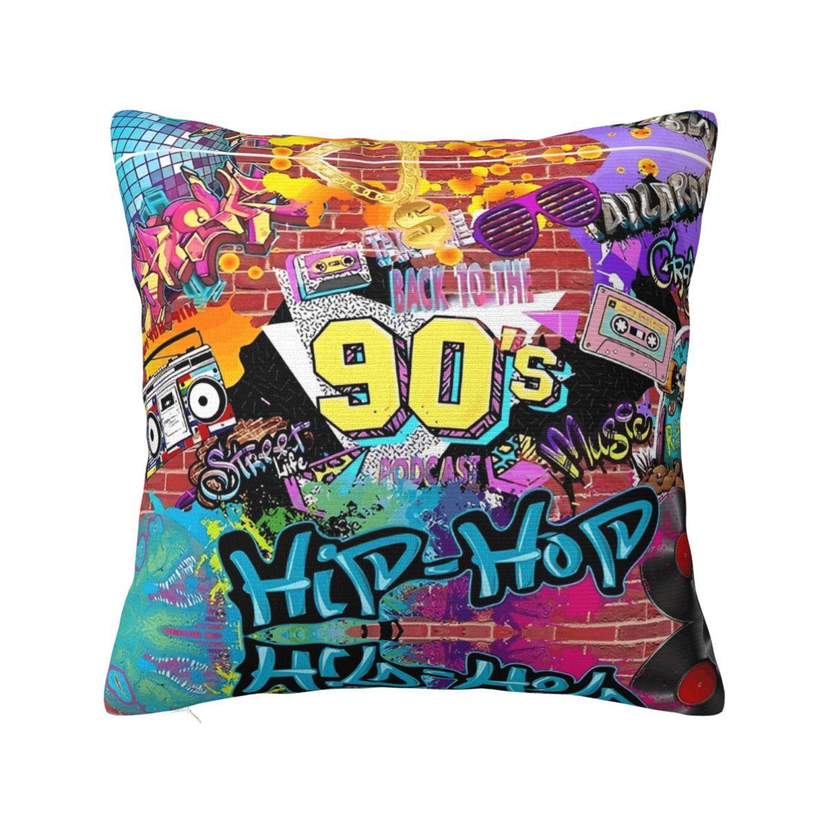 

Retro 80s 90s Square Pillow Case Polyester Throw Pillow Graffiti Music Vintage Pillowcover Home Decor 30x30cm 12x12in