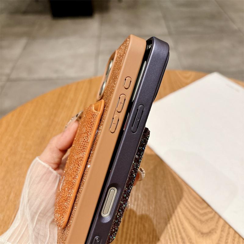 Luxury Rhinestone Phone Case For iPhone17Air 13 14 15 16 Pro Max Glitter Crystalline For Magsafe Card Holder Shockproof Protect Leopard Cover
