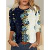 T-shirt z nadrukiem kwiatowym, blokowany kolorystycznie, z okrągłym dekoltem, na wiosnę i jesień, casualowy top z długim rękawem do noszenia damskiego, T-shirty