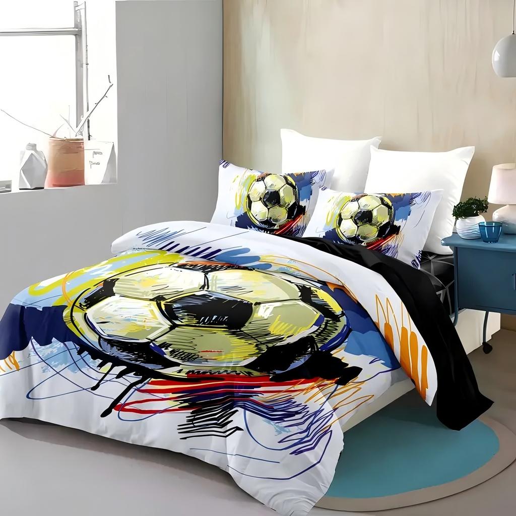 Painted Football 3D Printed Bedding Set For Boys Mens Cartoon Sport Football Style Home Soft Comfortable Duvet Cover Pillowcases