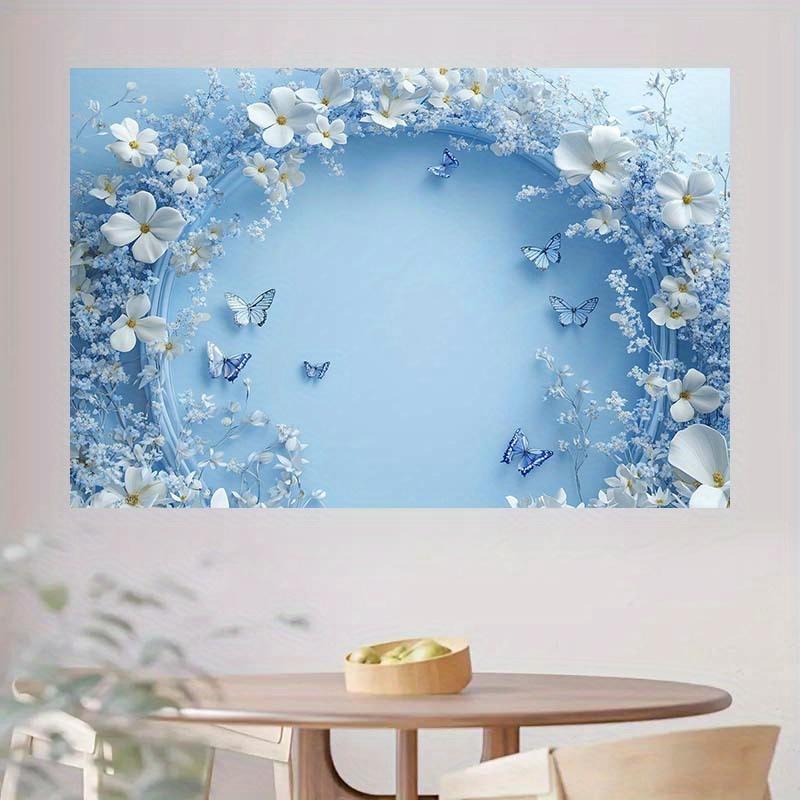 1 pancarta de fiesta Fondo floral azul cálido y soñador - te lleva al mundo de las mariposas y las flores