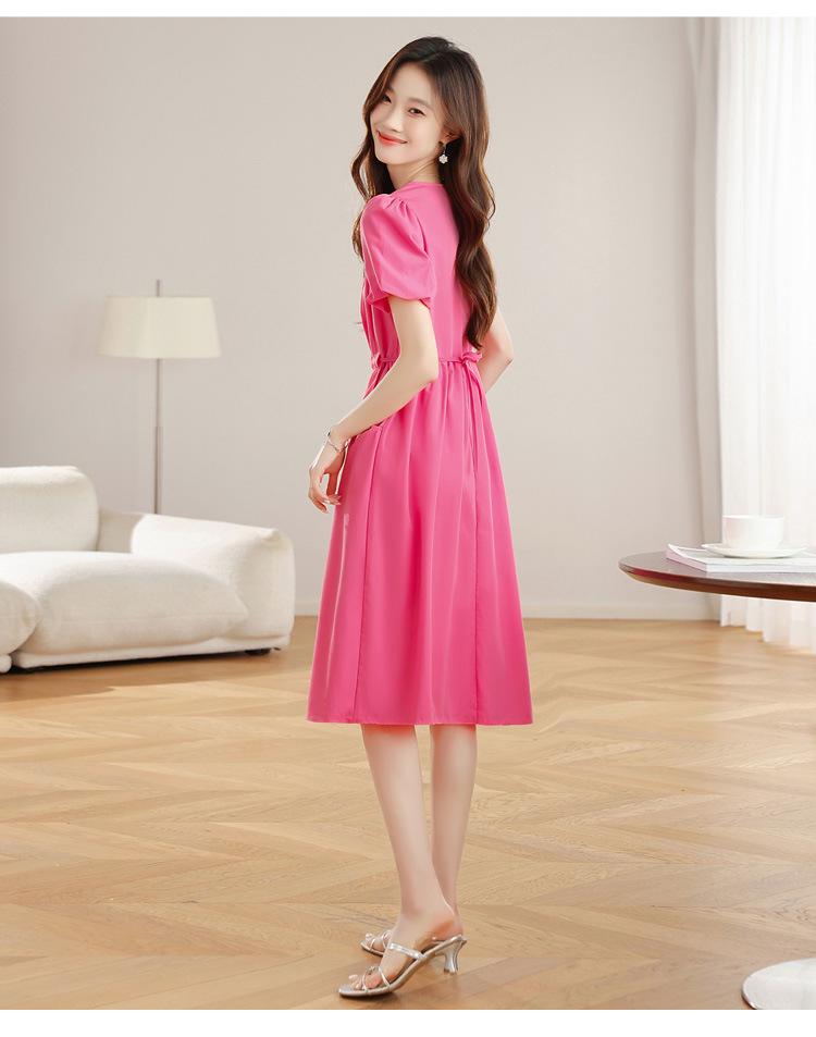 2025 Sommer Rosa Französisches Langes Kleid für Kinder - High-End, Kalter Stil mit Gemäßigter Taille und Puffärmeln