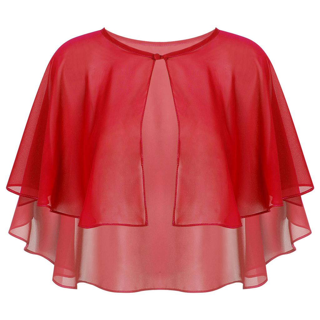 Womens Chiffon Cape Shawl One Button Cover Up Sheer Wedding Party Dress Wrap for Bridal or Evening Events