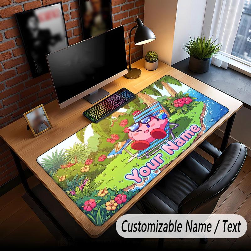 Velká podložka pod myš s vlastním textem jména, Měkká protiskluzová prodloužená podložka na stůl Kirby pro domácí kancelář