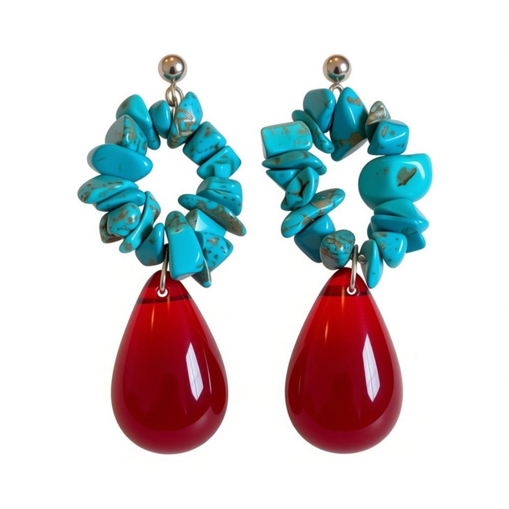 

Resin Inlay Beaded Crystal Teardrop Earrings Red Accessories Stone Crystal Water Drop Earrings Jewelry Ethnic