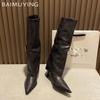 Pointed Toe Women High Boots Leather Fad Sexy High Heels Shoes 2025 Trend Designer Buckle Pumps Knee High Winter Botas De Mujer