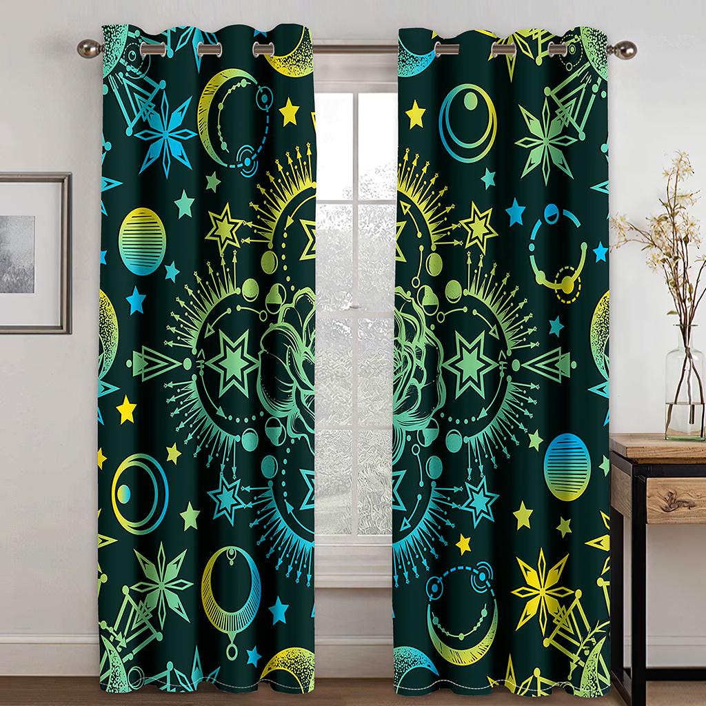 Fortune Divination Pattern Digital Printed Curtain Living Room Balcony Home Environment Decoration Fabric Two Pieces Polyester Ideal For Great