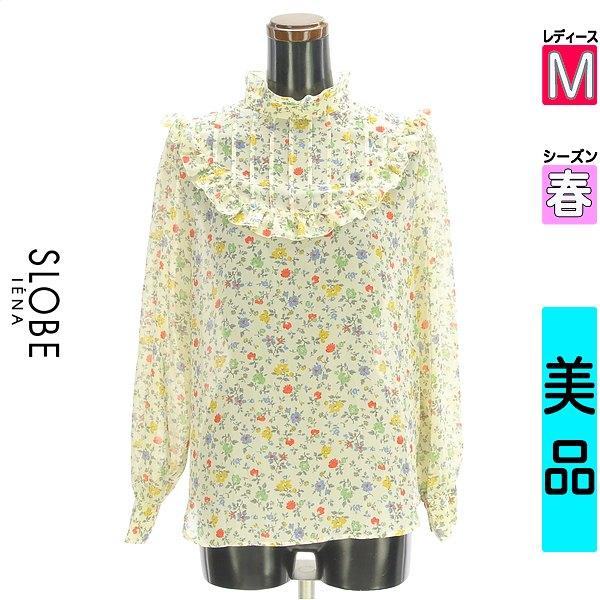 SLOBE IENA cut and sew pullover ladies spring long sleeve yellow M small floral pattern chiffon cut and sew [Used] [Used clothes] [Sale]