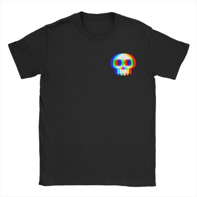 Funny Skull Trippy Vaporwave Halloween T-Shirts for Men Techno Rave EDM Cotton Tee Round Collar Short Sleeve T Shirts Gift Merch