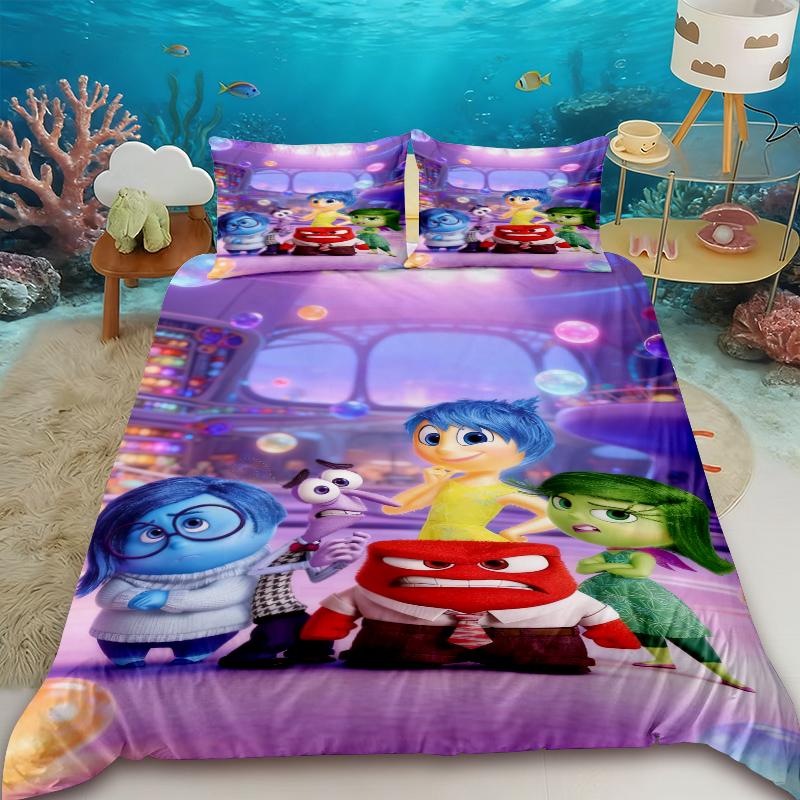 Anime Duvet Cover Set Teens Inside Out Cartoon Bedding Set 1 Quilt Cover with 2 Pillocase Bedroom Children Birthday Gifts