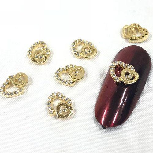 

Double Heart Deco Stone Metal Parts Beads P19 Nail Parts X (4 Pieces)