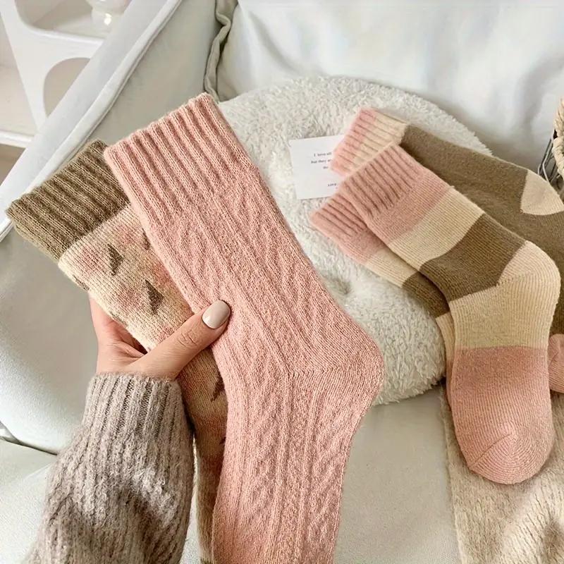 4 Pairs Thickened Terry Socks, Warm & Comfy Mid Tube, Women's Stockings & Hosiery