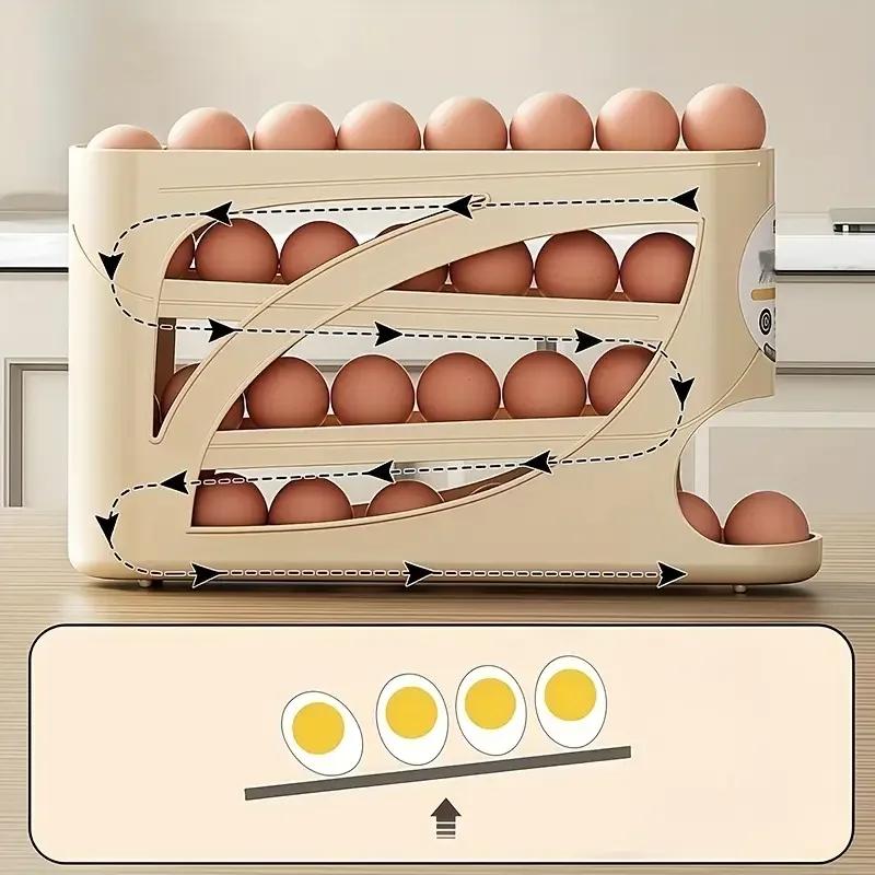 Space-saving 4-layer Large-capacity Auto-rolling Egg Rack - Drop-proof, Refrigerator Door Storage Rack