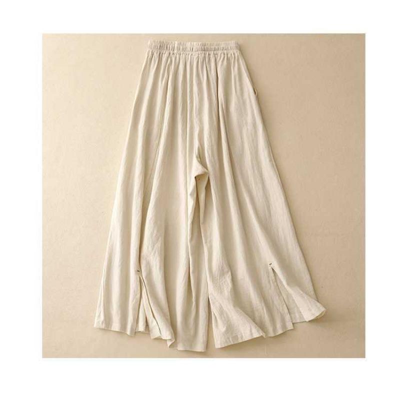 Summer new literary cotton and linen loose skirt pants casual nine-point linen wide-leg pants