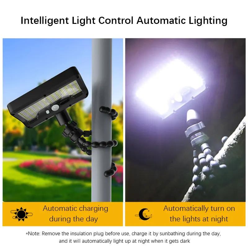 Smart Solar Motion Sensor Light, 92 LED Beads, 3 Modes, Motion Activated, Adjustable Angle, Octopus Bracket, USB Charging