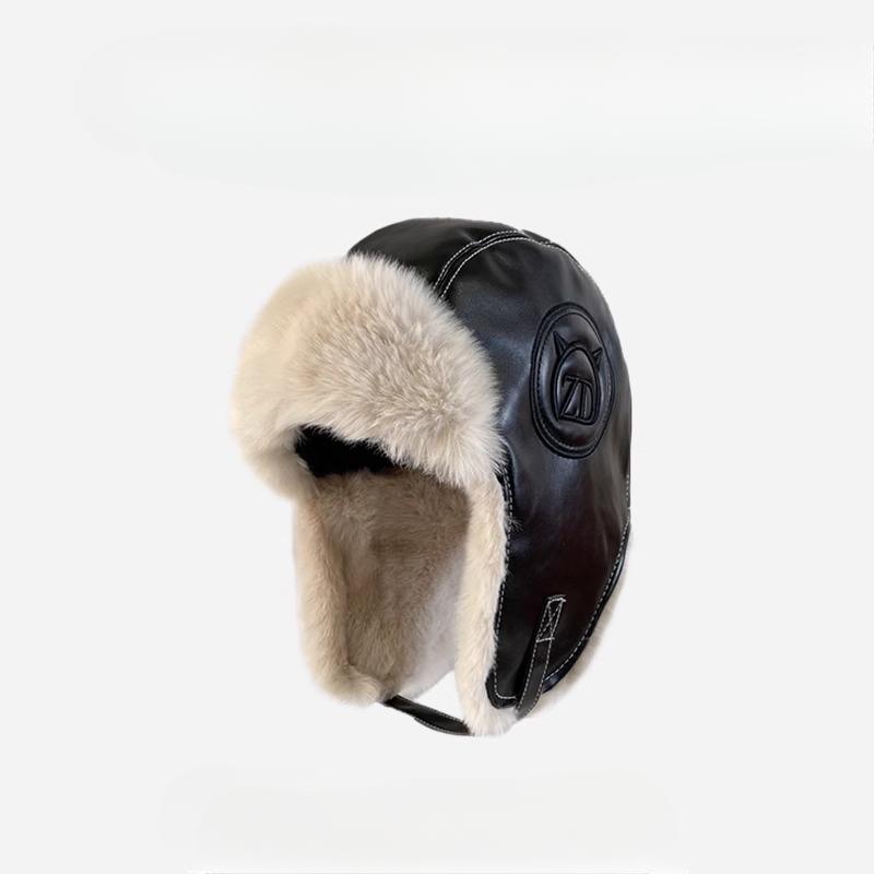 Lei Feng Hat Women's Autumn and Winter Thick Warm Hat Leather Plush Hat Trendy Outdoor Hat Skiing Cold Proof Ear Protection Hat Flight Hat Men's Hat