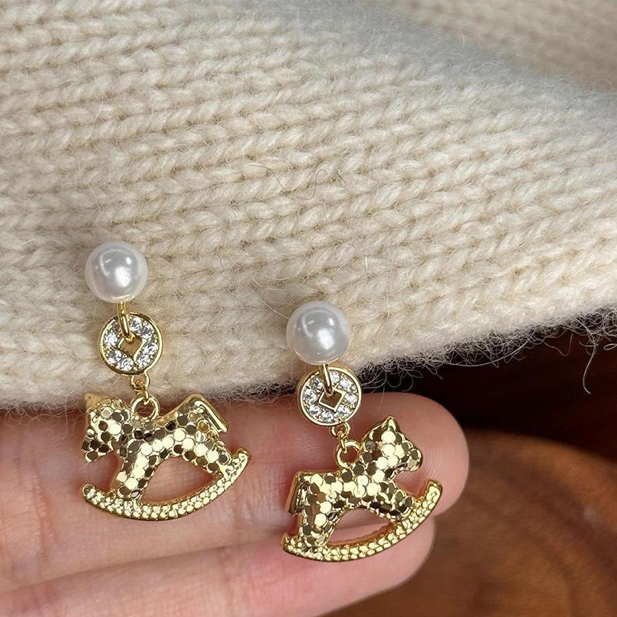 Zodiac Year Zircon Pearl Horse Earrings - Luxurious, Modern Studs for Women