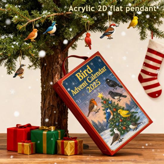 Bird Advent Calendar 2025 24 Days Christmas Countdown Calendar with Acrylic 2D Bird Hanging Decoration Holiday Gifts for Kids Bird Lovers