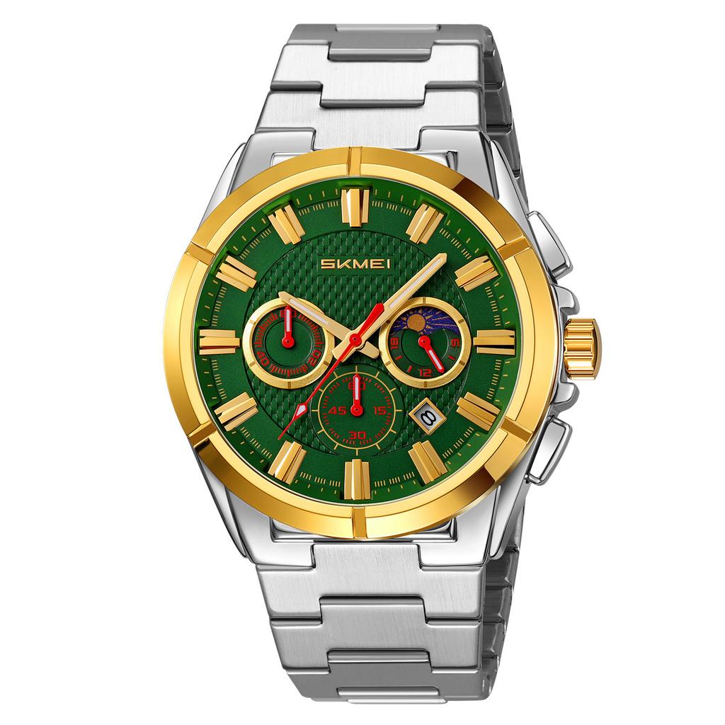 Skmei Fashion Multifunctional Quartz Watch for Men Calendar Luminous Luxury Stainless Steel Strap Mens Watches