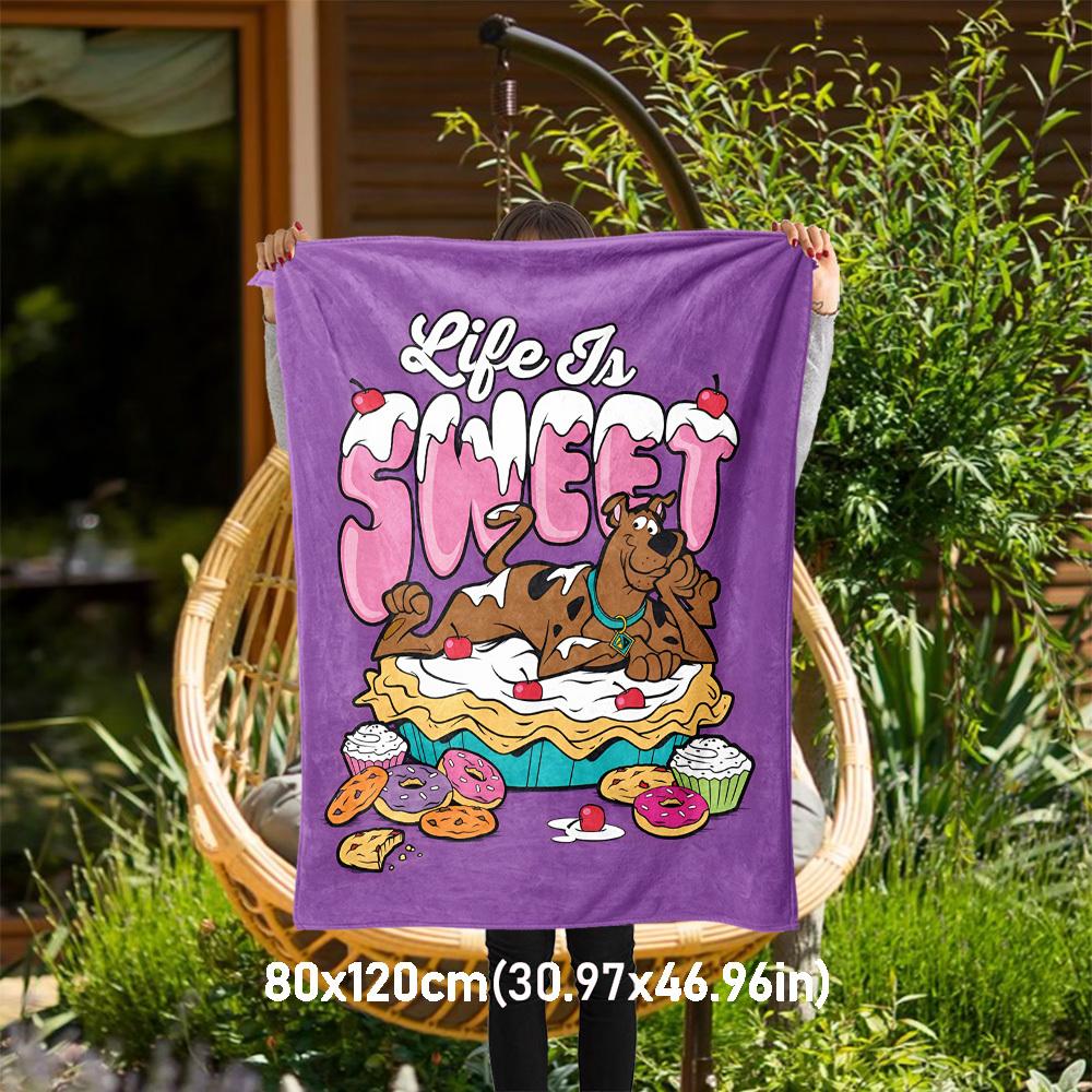 

1pc Scooby-Doo, pie, sweets Outdoor Blanket - Throw Blanket, Soft , Flannel Blankets, Living Room, Travel, Camping-1102137 80x120cm