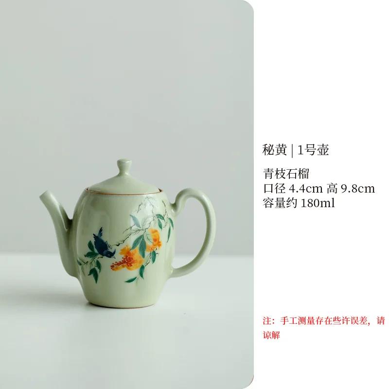 Antique Secret Yellow Ru Kiln Teapot Luxury Flower and Bird Pot Tea Brewing Kettle Cha Kung Fu Teaware Drinkware Supplies Craft