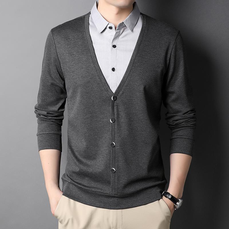 Fake Two-piece Sweater Shirt with Autumn and Winter Men's Business Bottoming Shirt Casual Sweater Long Sleeves