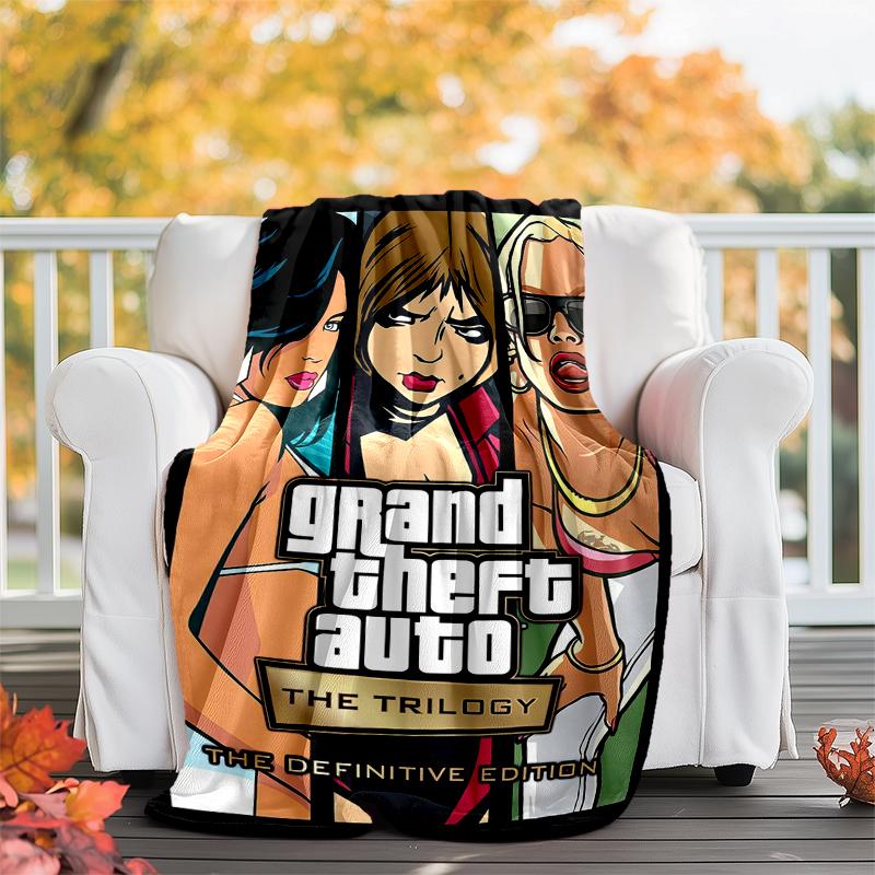 GTA Flannel Blanket Soft All-Season Throw, Design for Camping, Car Travel, Hiking Sofa, Bed, Office Perfect Gift for Parties