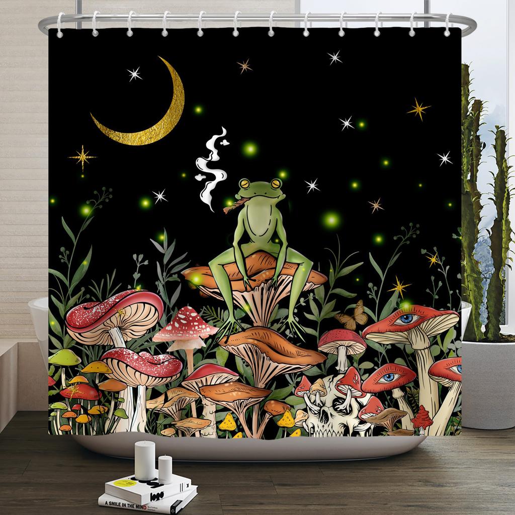 Lustiger Frosch Duschvorhang für Badezimmer Pilz Schmetterling Floral Grüne Pflanze Cartoon Tier Wasserdicht Polyester Duschvorhang