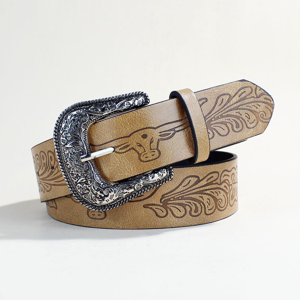

Bohemian Retro Leather Belt with Animal Cow Print for Women 105cm Length