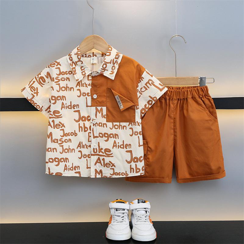 

Летний комплект для мальчиков 2024 года, прохладный, из двух частей: Легкая рубашка и шорты 140 cm