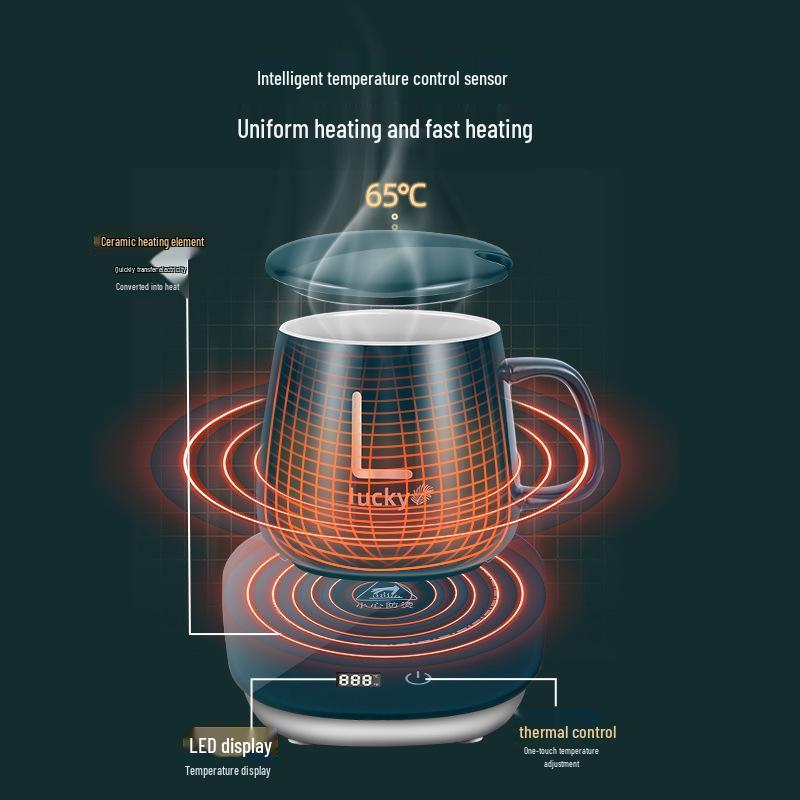 Insulated Ceramic Cup Warmer with USB, Adjustable 3-Level Temperature Display