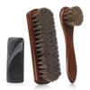 3pcs Horsehair Shoe Brush Kit with Beech Wood Handle for Leather and Suede Cleaning Soft Bristles with Microfiber Shoe Cloth