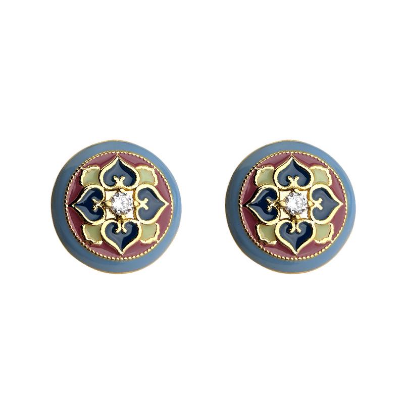 Vergoldete Retro Cloisonné Emaille Blumen Ohrstecker - Ethnisch Geometrisches High-End Design.