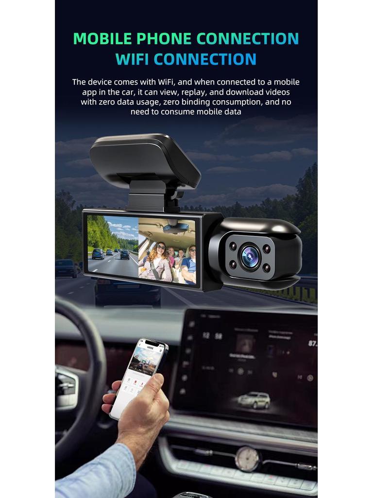 2K Dual-Lens HD Dash Cam with Interior Recording, Night Vision, and WiFi