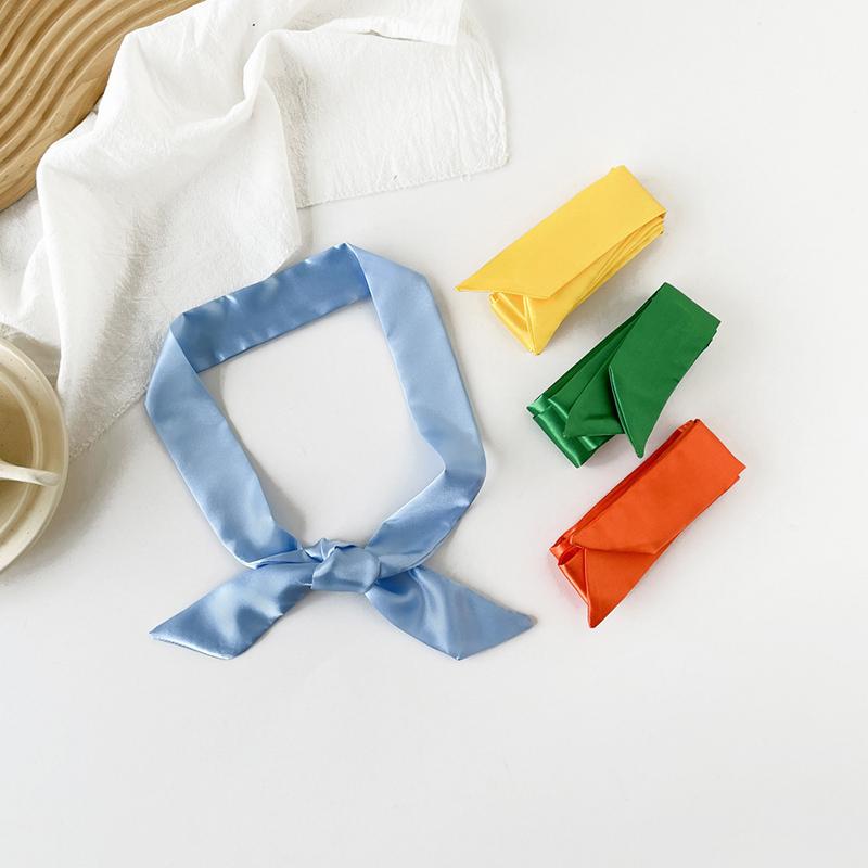 4x100cm Satin Silk Narrow Scarf Neckerchief Solid Neck Scarves Long Silk Thin Scarf Tie Black Bag Ribbon Headbands Choker