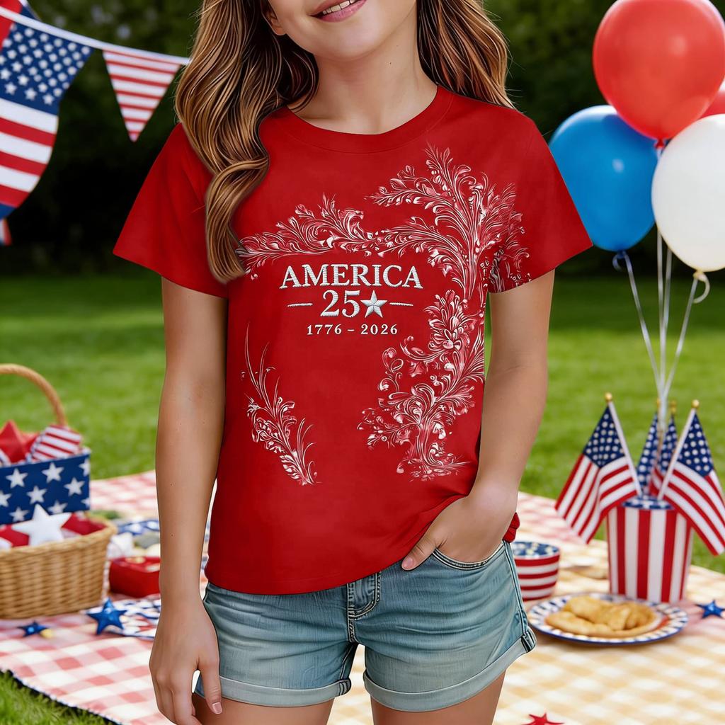 Kids Independence Day Print Round Neck Short Sleeve Casual T-shirt