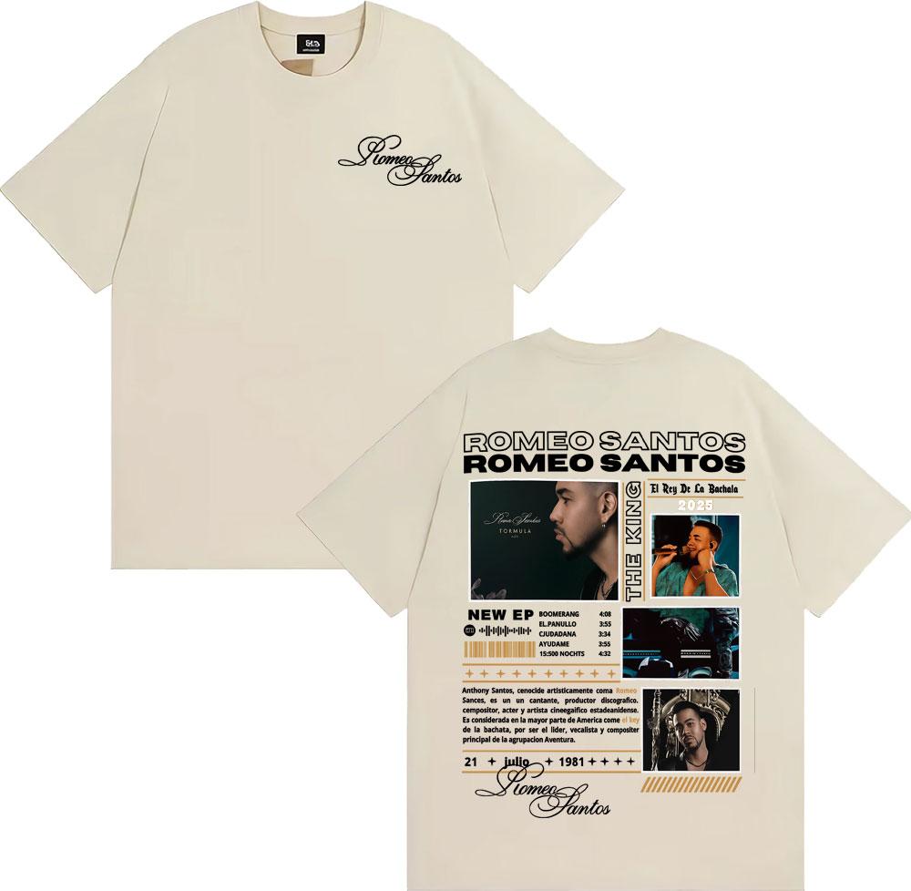 Rapper Romeo Santos The King Tormula Tour 2025 Graphic T Shirts Men's Clothing Fashion Hip Hop O-Neck Cotton T-shirts Streetwear