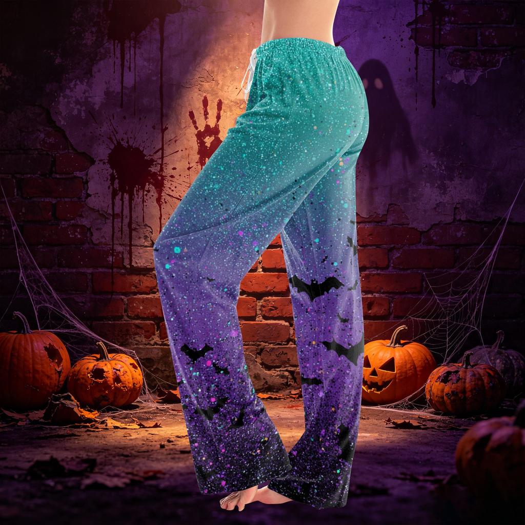 Women's Drawstring Lounge Pants Halloween Print Casual Full Length Elastic Waist Relaxed Fit Bottoms for Everyday Wear