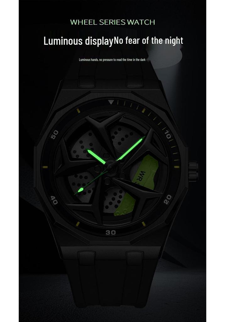 SANDA Men's Waterproof Luminous Polygonal Quartz Watch with 3D Rotating Dial and Silicone Band