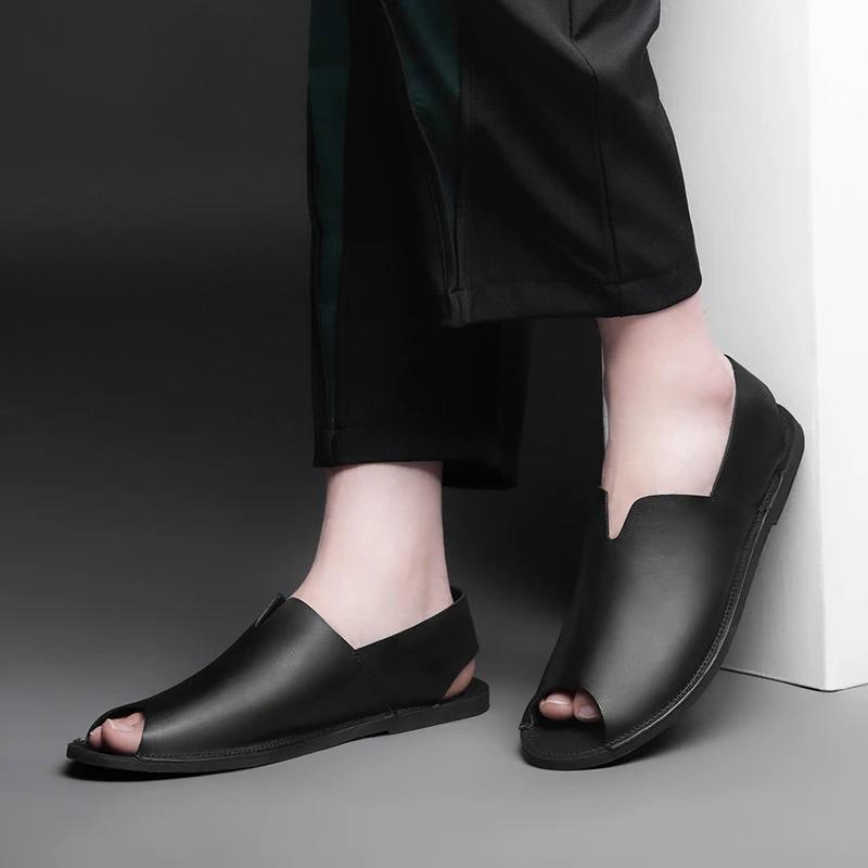 Fashion 2025British Style Roman Sandals Summer Mens Casual Leather Outdoor Anti-skid Driving Shoes Breathable Trendy Soft Soled Sandals