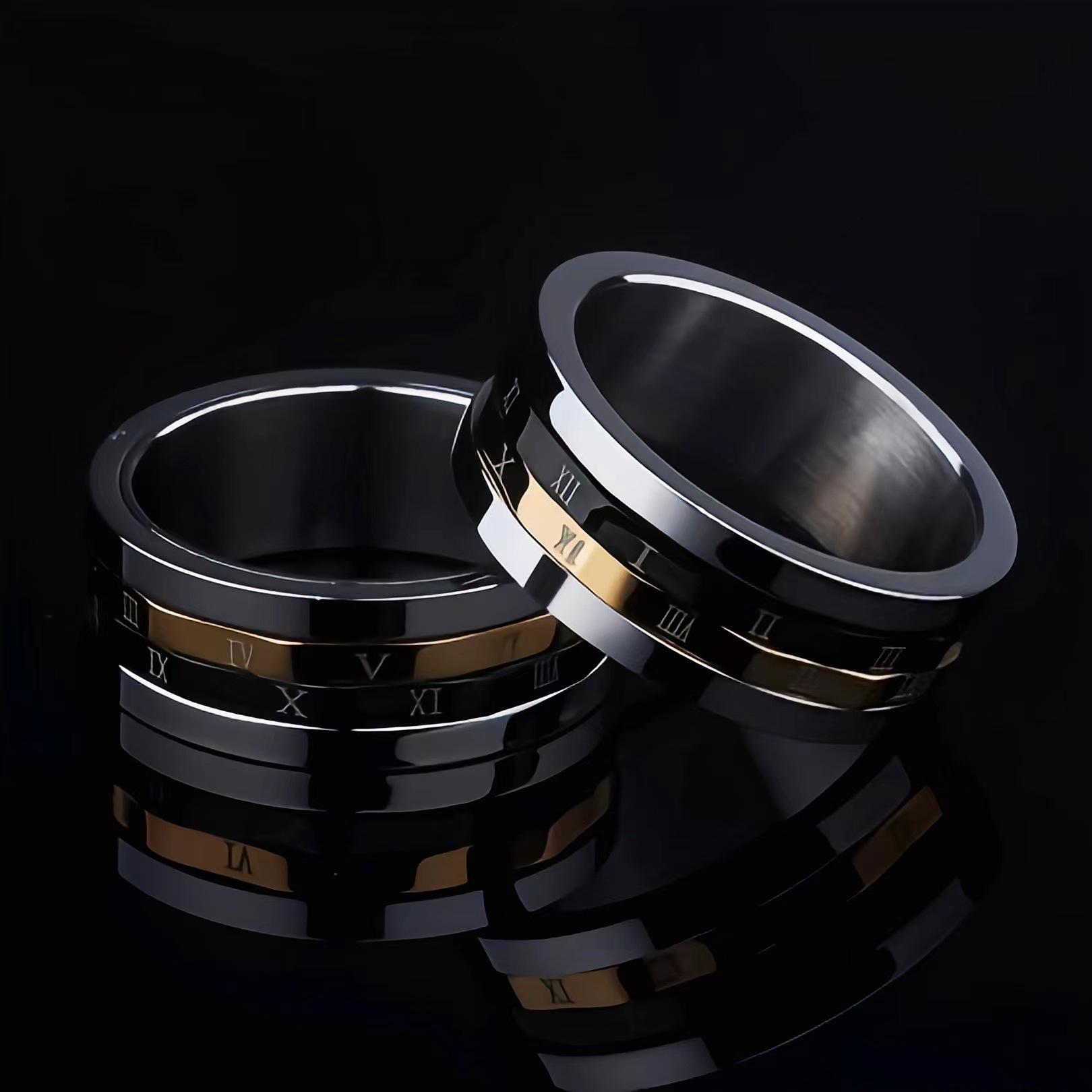 1Pcs Stainless steel men s and women s Roman numeral rotating ring - simple jewelry finger ring 6