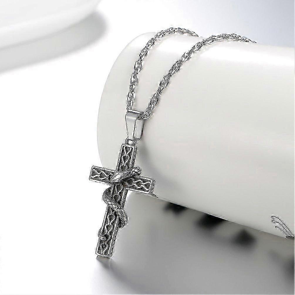 Custom Satan Worship Cross Snake Necklace with Chain 316L Stainless Steel