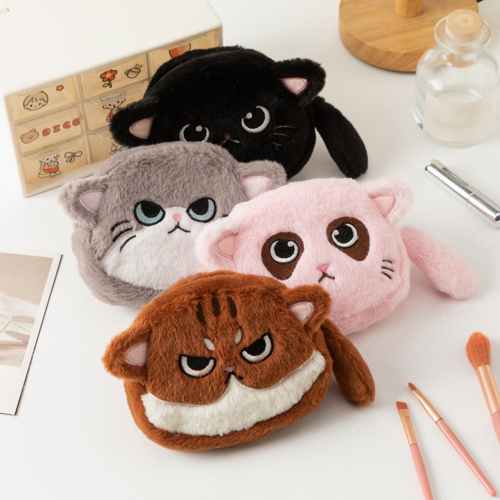 Cat Shaped Coin Purse Plush Coin Pouch Cute Wallet with Zipper Small Change Purse for Women Portable Cosmetic Bags