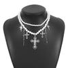 Tooxika Temperament Niche Design Double Layer Imitation Pearl Necklace Personalised Trefoil Cross Multi-layer Necklace