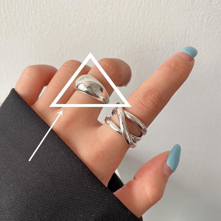 Korean Style S925 Silver-Plated Water Drop Crossover Open Ring – Women's Retro Fashion for Index Finger