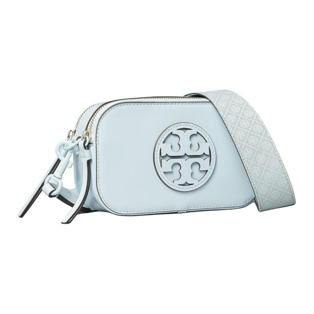 Tory Burch Miller Logo Zip Closure Patent Leather Mini Shoulder Crossbody Bag Women Bags Blue 158489-400