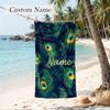 Retro Peacock Custom Name Printed Beach Towel Personalized Soft Towel For Swimming Beach Travel