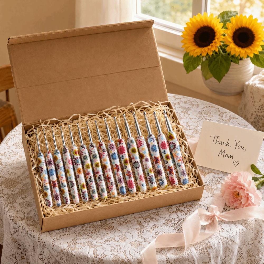 Sunflower Printed Handle Knitting Needles Fine Hook Head Doll Weaving Hooks For Doll Weaving