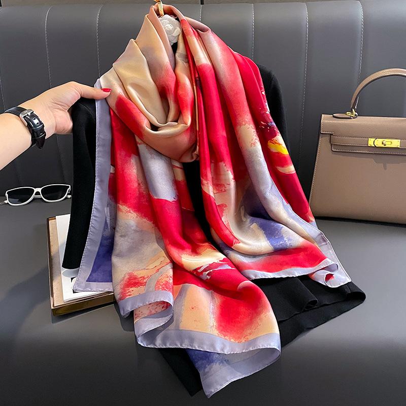 The Four Seasons Fashion Scarves  Print Luxury Brand Hijab Popular Design Satin Finish Shawls Women Warm 180X90CM Silk Scarf