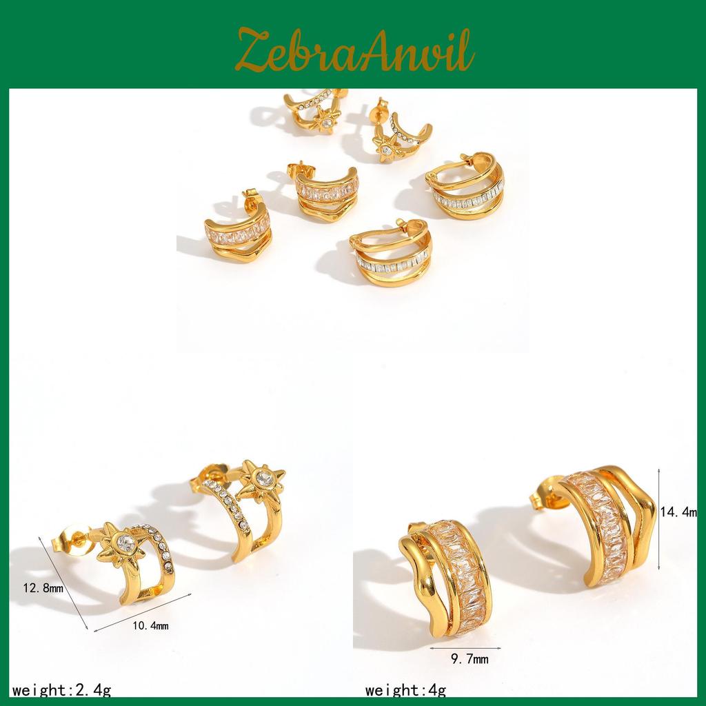 Light Luxury Geometric Stainless Steel Earrings With Zirconia For Women